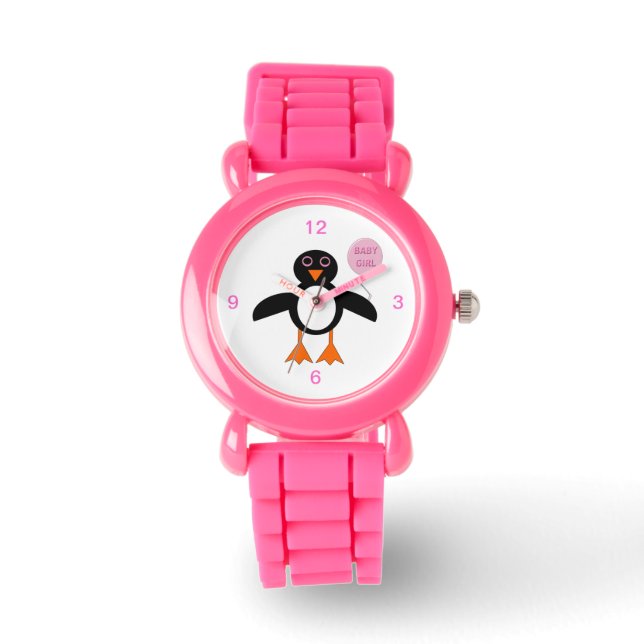 Cute Rosa Flicka Penguin Glitter Watch Armbandsur (Framsida)