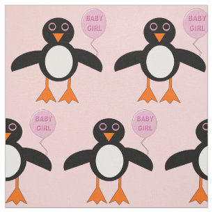 Cute Rosa Flicka Penguin Patterned Fabric Tyg