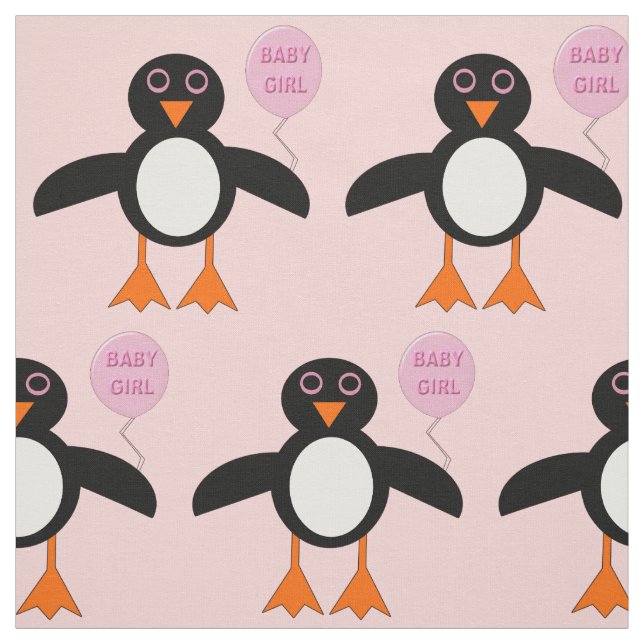 Cute Rosa Flicka Penguin Patterned Fabric Tyg (Provkarta)