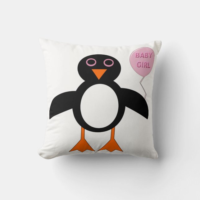 Cute Rosa Flicka Penguin Pillow Kudde (Framsida)