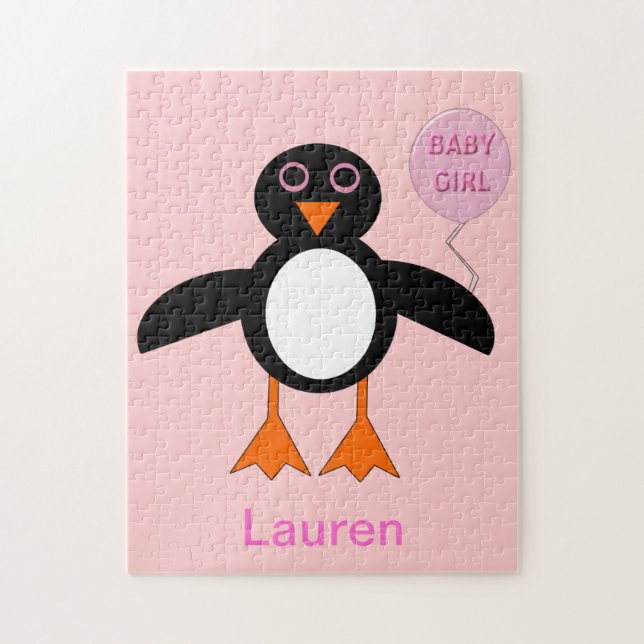 Cute Rosa Flicka Penguin Puzzle Pussel (Vertikal)
