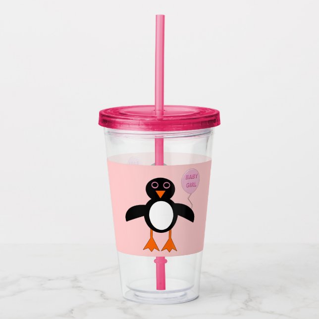 Cute Rosa Flicka Penguin Take Away Mugg (Framsida)