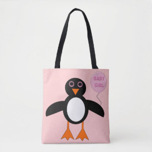 Cute Rosa Flicka Penguin Tote Bag Tygkasse