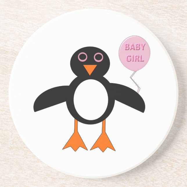 Cute Rosa Flicka Penguin Underlägg Sandsten (Framsidan)