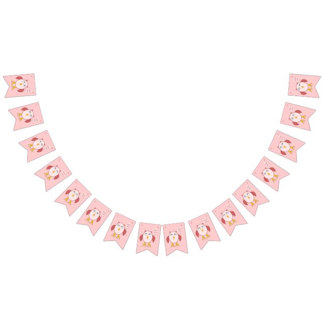 Cute Rosa Flicka Uggla Bunting Flaggor (Alla)