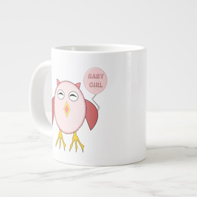 Cute Rosa Flicka Uggla Mugg Jumbo Mugg (Framsida vänster)