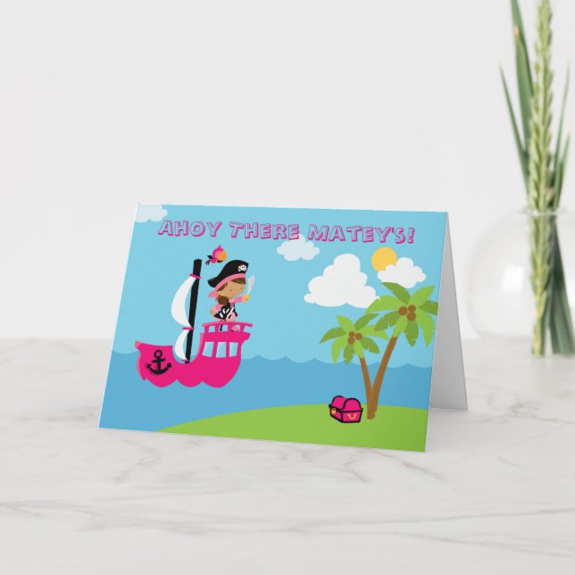 Cute rosa Flickans pirat födelsedagsfest inbjudan (Framsida)