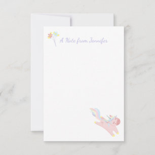 Cute Rosa Flies Unicorn Personlig Blommigt Anteckningskort