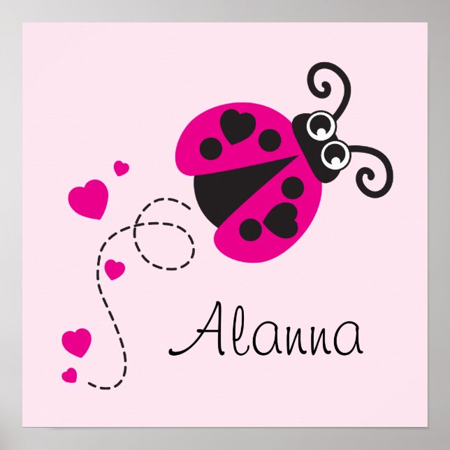 Cute rosa flight ladybug-ungar med namnet poster (Framsidan)