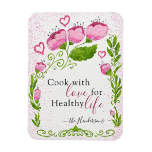 Cute Rosa Flowers Family Namn Motivational Fridge Magnet