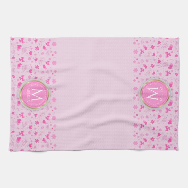 Cute Rosa Flowers Mönster, Girly Blommigt Design Kökshandduk (Horisontell)