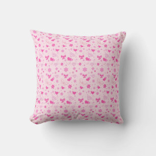 Cute Rosa Flowers Mönster, Girly Blommigt Design Kudde