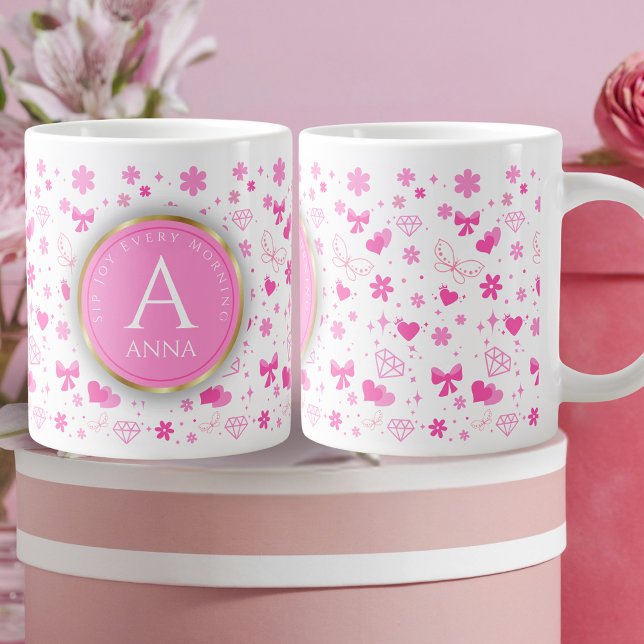 Cute Rosa Flowers seamless Mönster, Girly Blommigt Jumbo Mugg (Skapare uppladdad)