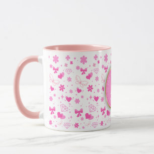 Cute Rosa Flowers seamless Mönster, Girly Blommigt Mugg