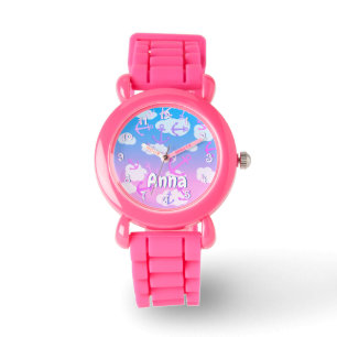 Cute Rosa Flyter ankare, anpassade namn på undero Armbandsur