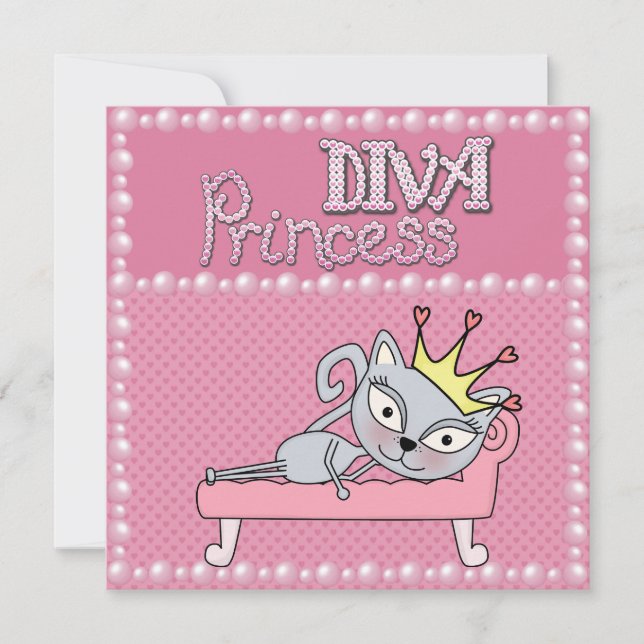 Cute Rosa Födelsedagsfest Diva Princess Kattunge Inbjudningar (Framsida)