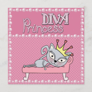 Cute Rosa Födelsedagsfest Diva Princess Kattunge Inbjudningar