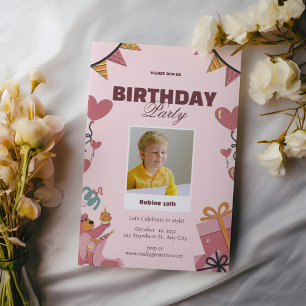 Cute Rosa Födelsedagsfest inbjudan