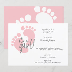 Cute Rosa Footprint Det är en tjej Babyskuss Inbjudningar