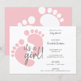 Cute Rosa Footprint Det är en tjej Babyskuss Inbjudningar
