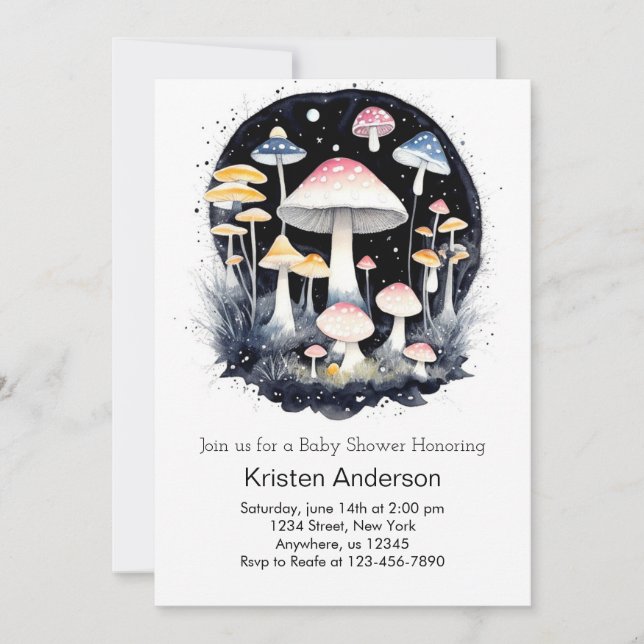 Cute Rosa Forest Magic Mushroom Girl Baby Shower Inbjudningar (Framsida)
