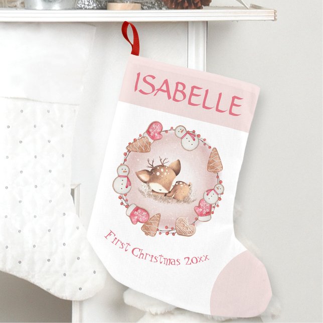 Cute Rosa Första juljullen Liten Julstrumpa (Cute Pink First Christmas Girl Christmas Stocking)