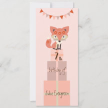 Cute Rosa Fox 7:e Birthday-inbjudan