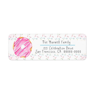 Cute Rosa Frosted Donut och Sprinkles Returadress Etikett
