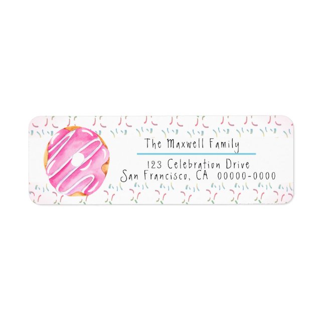Cute Rosa Frosted Donut och Sprinkles Returadress Etikett (Framsidan)