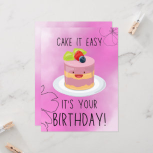 Cute Rosa Funny Birthday Cake Hälsning Kort