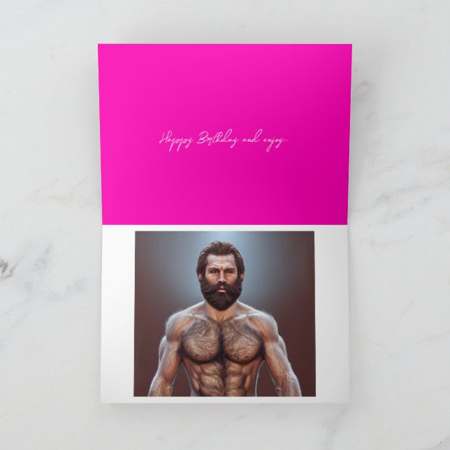 Cute Rosa Funny Handsome Bearded Man Birthday Card Kort (Inuti)