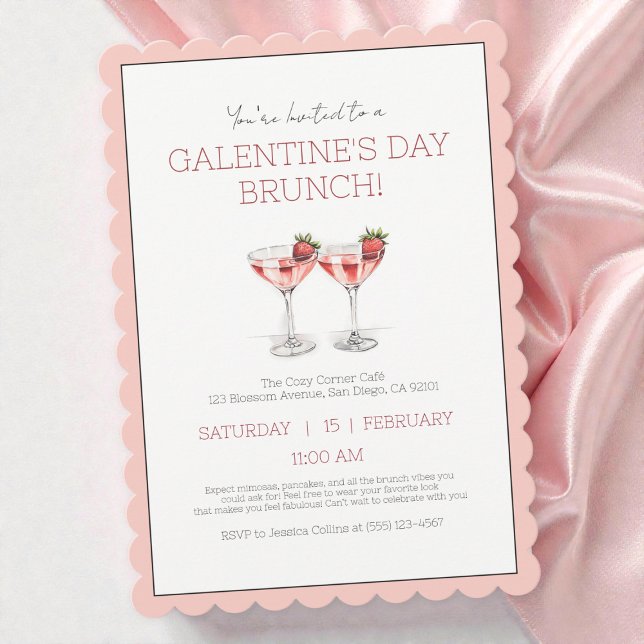 Cute Rosa Galentine's Day Girly Brunch Party Inbjudningar (Cute Pink Galentine's Day Girly Brunch Party Invitation)
