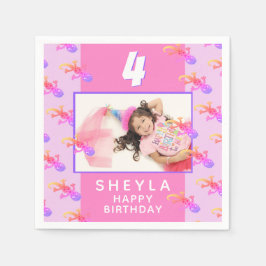 Cute Rosa Gecko Lizard Kid's Födelsedagsfest Photo Pappersservett