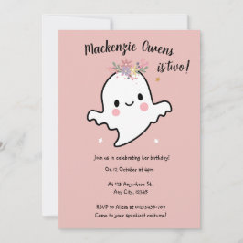 Cute Rosa Ghost Birthday Inbjudningar