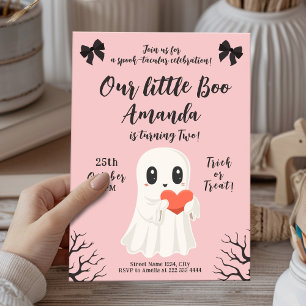 Cute Rosa Ghost Birthday Spooky Boo Halloween Inbjudningar