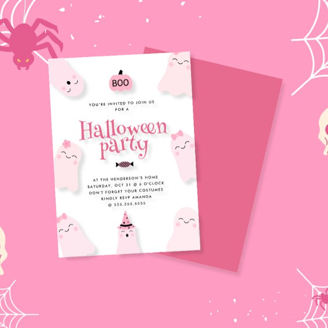 Cute Rosa Ghost BOO Halloween fest Inbjudningar (Skapare uppladdad)