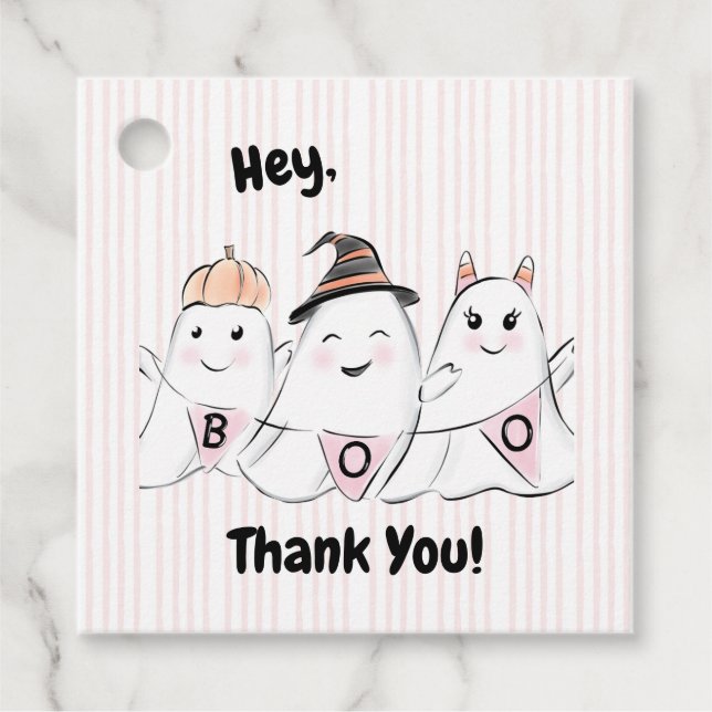 Cute Rosa Ghost Boos Halloween Gåvor Etiketter (Framsida)