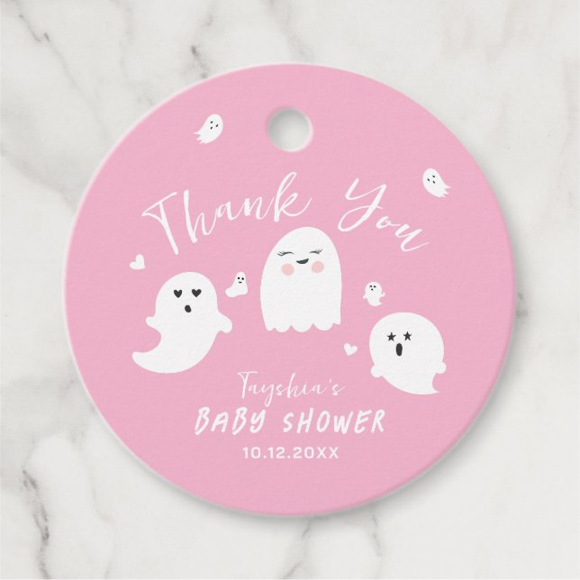 Cute Rosa Ghost Boy Halloween Baby Shower Gåvor Etiketter (Framsida)