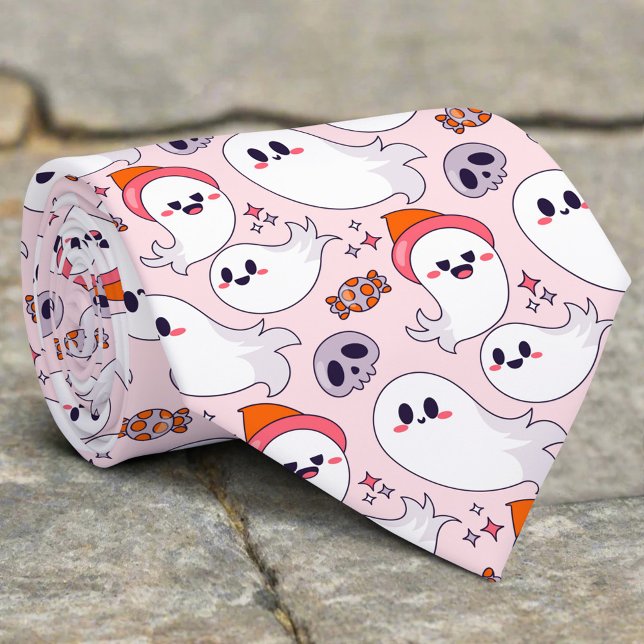 Cute Rosa Ghost Funny Halloween Candy och Skull Slips (Skapare uppladdad)