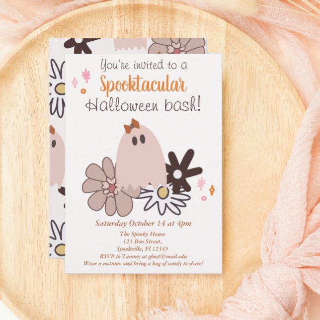 Cute Rosa Ghost Halloween fest Inbjudningar (Skapare uppladdad)