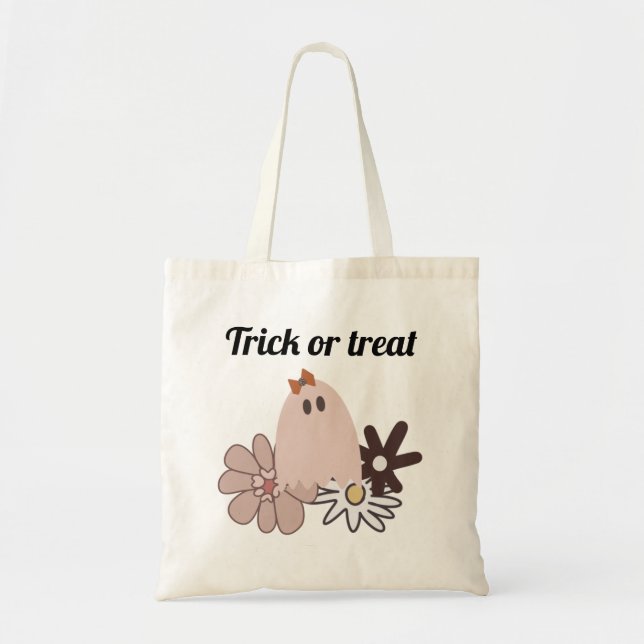Cute Rosa Ghost Halloween Treat Tote Bag Tygkasse (Framsidan)