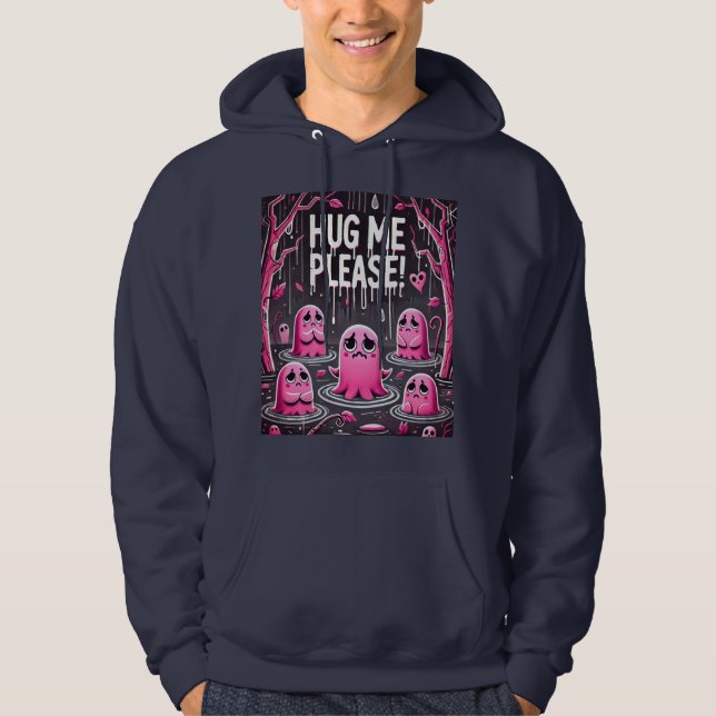 Cute Rosa Ghost: Hug Me! :( (man grått hoodie) #02 Hoodie (Framsida)