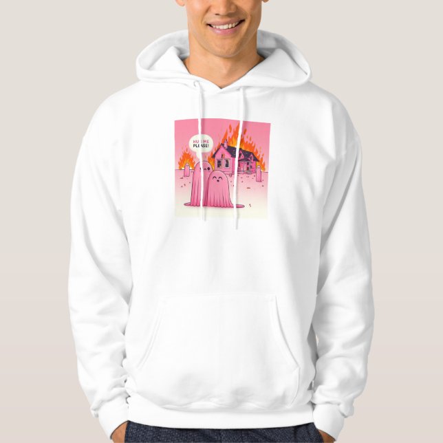 Cute Rosa Ghost: Hug Me! :( (man white hoodie) #03 Hoodie (Framsida)