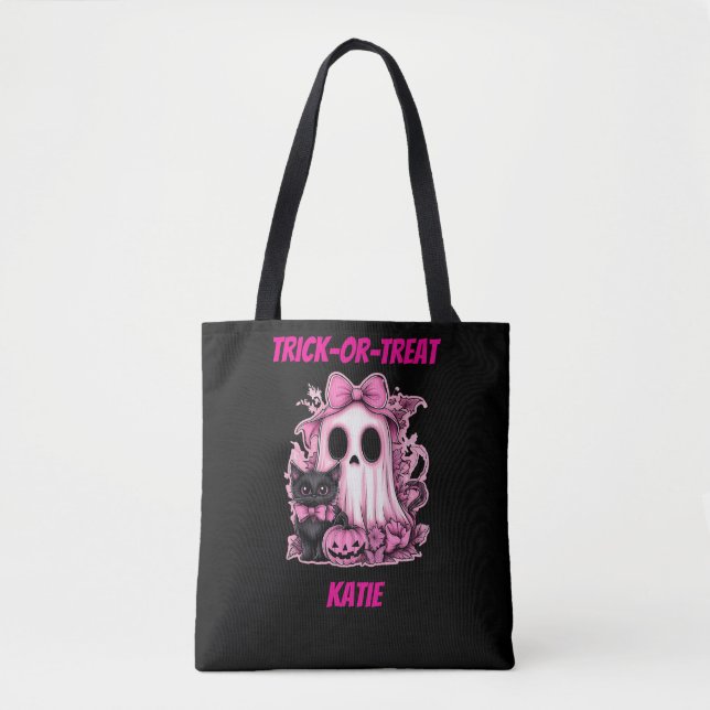 Cute Rosa Ghost Personlig Halloween Tygkasse (Framsida)