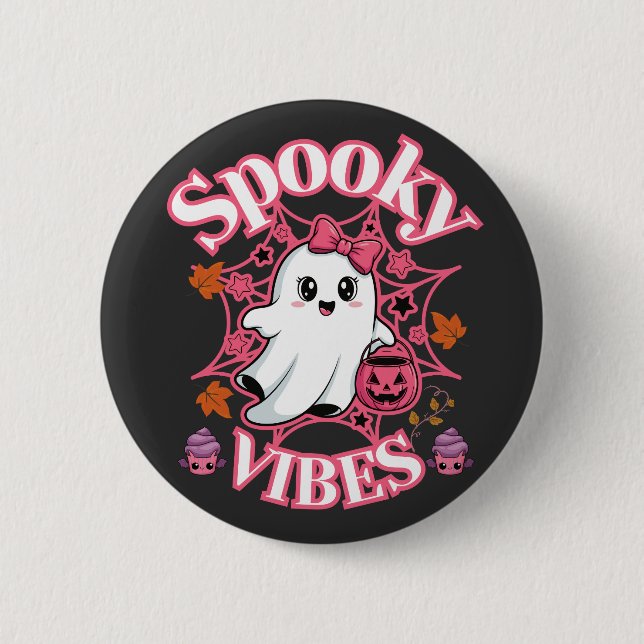 Cute Rosa Ghost Spooky Vibes Art Knapp (Framsida)