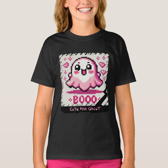 Cute Rosa Ghost: Sweet and Spooky-children girl sh T Shirt (Framsida)