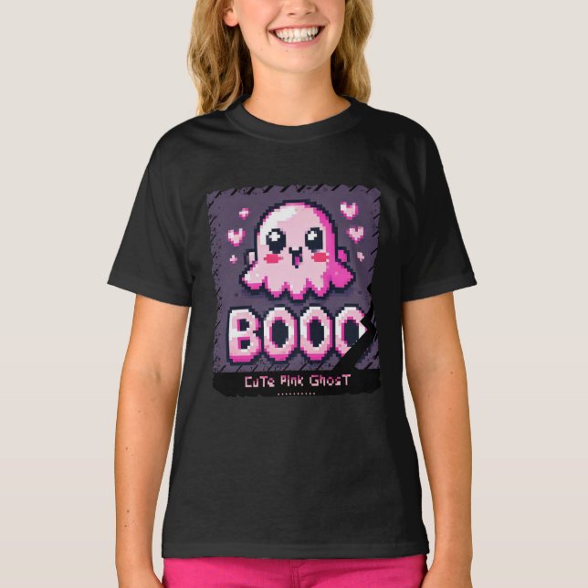 Cute Rosa Ghost: Sweet and Spooky-children girl sh T Shirt (Framsida)