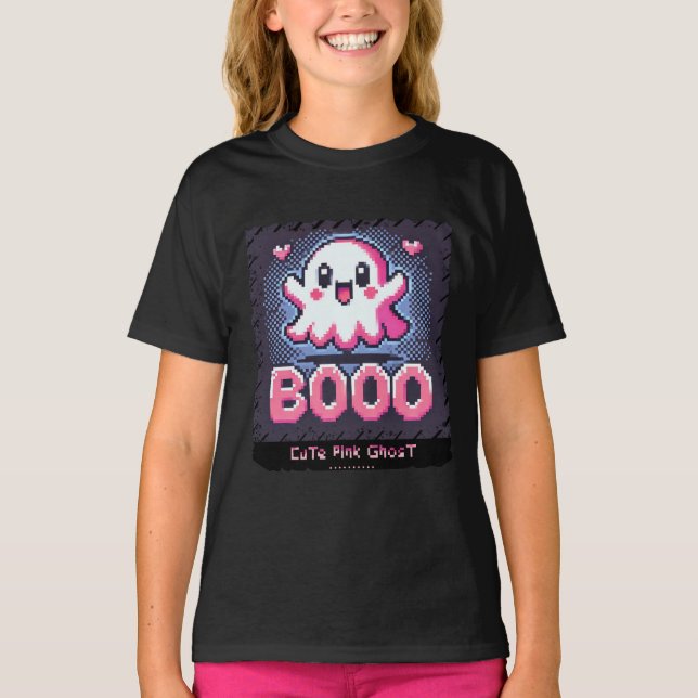 Cute Rosa Ghost: Sweet and Spooky-children girl sh T Shirt (Framsida)