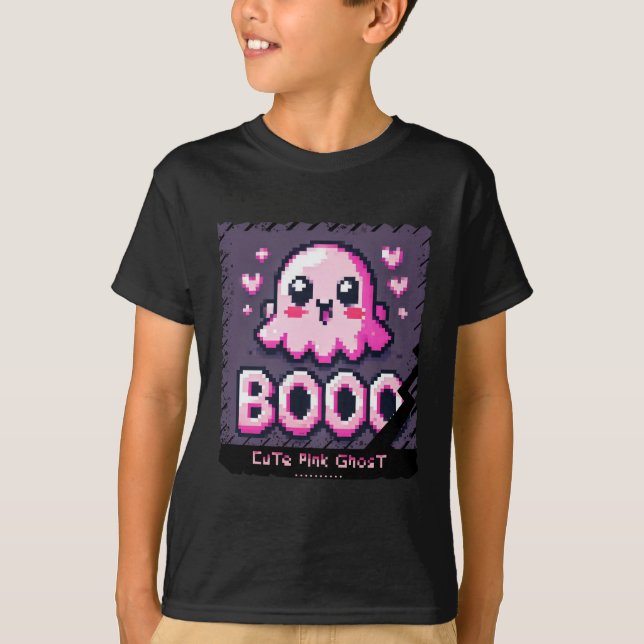 Cute Rosa Ghost: Sweet and Spooky -tshirt boyunge T Shirt (Framsida)