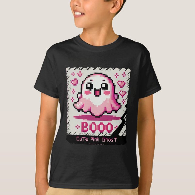 Cute Rosa Ghost: Sweet and Spooky -tshirt boyunge T Shirt (Framsida)